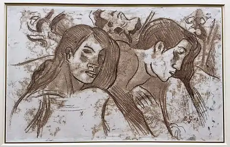 Paul Gauguin, Études de têtes tahitiennes, v. 1902, monotype et mine de plomb au revers, British Museum