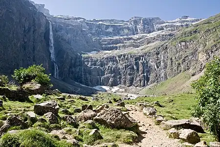 The Cirque de Gavarnie with the Gavarnie Falls to the left.