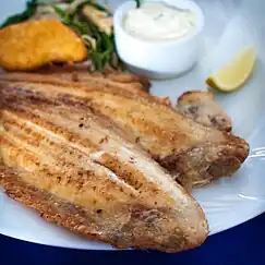 Gebakken sliptong: young sole (also known as "slip") fried in butter.