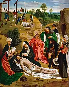 Geertgen painted The Lamentation of Christ for the altarpiece of the church of the Knights of Saint John in Haarlem.