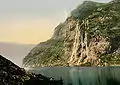 A historical photograph of the fjord with Seven Sisters Falls