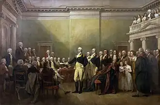 Painting of Washington resigning his commission in 1783, painted 1824 by John Trumbull