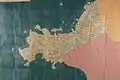 Genroku Kuniezu - Nagato Province, with Suō in pink and Iwami in yellow