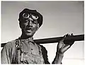 Chicago, Illinois. Frank Williams, working on the car repair tracks at an Illinois Central Railroad yard. Mr. Williams came to Chicago from Pocahontas, Mississippi. He has eight children, two of whom are in the United States Army.