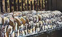 Postcard image of hams in the dry salt process