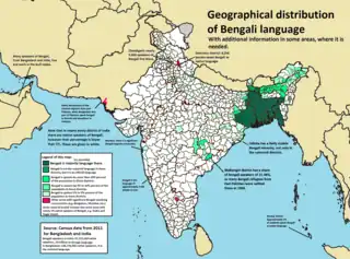 Geographical distribution of the Bengali language in South Asia