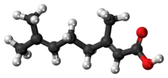 Ball-and-stick model of the geranic acid molecule