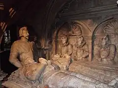 The Gerard Family: Thomas, 1st Baron Gerard (kneeling); Gilbert Gerard, Attorney General 1559–81; Anne Radcliffe. Gerard Chapel, Church of St John the Baptist, Ashley, Staffordshire.