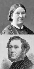 head and shoulders portraits of middle-aged white woman with centre-parted dark hair and middle-aged white man with dark hair, side-whiskers and a beard under his chin