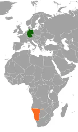 Map indicating locations of Germany and  Namibia