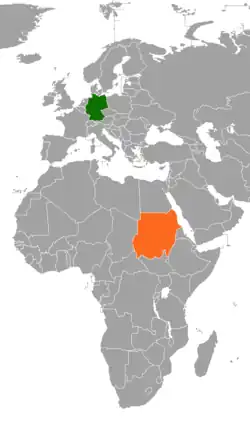 Map indicating locations of Germany and Sudan