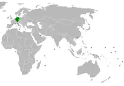 Map indicating locations of Germany and Tonga