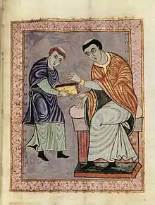 Dedicatory miniature of Anno and Gero, folio 7v