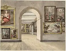 Interior of the Trippenhuis with the national collection, during the period 1825-1885