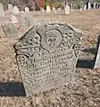 Example of a gravestone carved by Gershom Bartlett, Olde Mansfield Center Cemetery, Mansfield, CT.