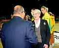 5 September 2010; Anand Satyanand congratulates the Australia head coach, Norma Plummer.