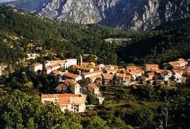 A view of Ghisoni from the surrounding hillside