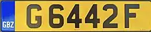 Image 33A current Gibraltar rear number plate featuring the country identifier GBZ (from Transport in Gibraltar)