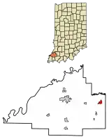 Location of Oakland City in Gibson County, Indiana.