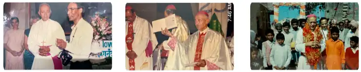 Bishop Rego at Christ the King Cathedra delivering mass, with Fr. Stephen at events, with Fr. Gomes out on mission field visit in India