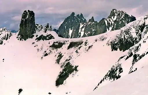 Mount Johnson (center) seen from Mount Deception