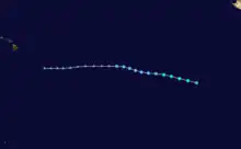 Track map of Tropical Storm Gilma's path across the Eastern Pacific Ocean from July 26–29