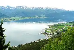 View of the village on the far side of the fjord