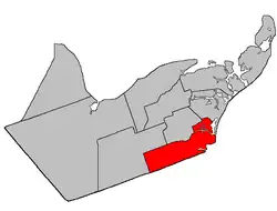 Location within Gloucester County, New Brunswickmap erroneously shows pre-1896 boundaries