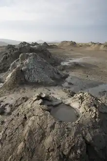 Close view of mud volcanoes on Earth Location is Gobustan Azerbaijan.