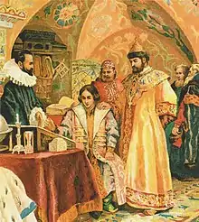 Boris Godunov Overseeing the Studies of his Son, painting by N. Nekrasov (19th century)