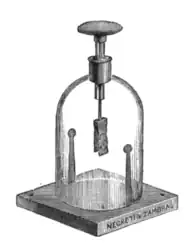 Electroscope from about 1910 with grounding electrodes inside jar, as described above