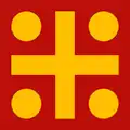 Cross quartered with golden discs, the rendition based on the historian Babuin