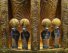 Image 17The reverse side of the throne of Pharaoh Tutankhamun with four golden uraeus cobra figures. Gold with lapis lazuli; Valley of the Kings, Thebes (1347–37 BCE). (from Snake)