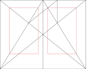 Image 20Page spread with J. A. van de Graaf's construction of classical text area (print space) and margin proportions. (from Book design)