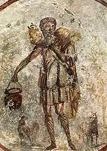 Christian souls as lambs with the Good Shepherd.  San Callisto catacomb, Rome, 3rd century