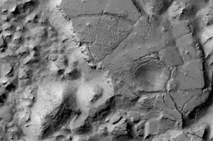 Gorgonum Chaos as seen by Mars Reconnaissance Orbiter HiRISE.  Image about 4 km wide.