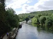 A tree-lined part of the Thames in the Goring Gap.