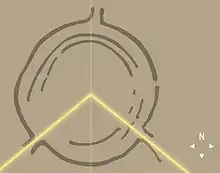 Neolithic site of Goseck circle in Germany. The yellow lines indicate the directions in which sunrise and sunset are seen on the day of the winter solstice.