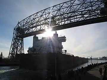 MV Edwin H. Gott under the Aerial Lift Bridge