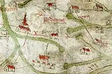 Image 18Stafford on the 14th-century Gough Map, at bottom centre. Stone is bottom left, Lichfield centre left. North is to the left (from Stafford)