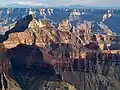 Brahma Temple (left) seen from North Rim at Bright Angel Point