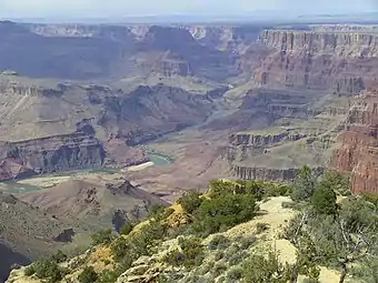 View upriver from Tanner Trail-region (west ridgeline of Tanner Canyon, Desert View, East Rim) (black graben, center-edge, photo left)