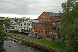 Sections of Lysaker viewed from the bridge over Granfossen, Lysaker