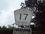 Badly faded parish-installed marker for Grant Parish Road 17, off of LA 8