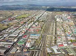 An aerial view of the railway lines running through Maitland towards the East of Cape Town.