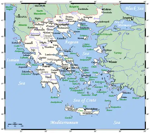 Image 43Greece's cities, main towns, main rivers, islands and selected archaeological sites. (from Geography of Greece)