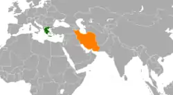 Map indicating locations of Greece and Iran