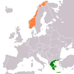 Map indicating locations of Greece and Norway