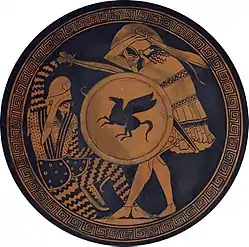 Image 13Greek hoplite and Persian warrior depicted fighting, on an ancient kylix, 5th century BC (from Ancient Greece)