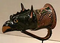 Pottery griffon's head rhyton, Apulia, c. 350–300 BC